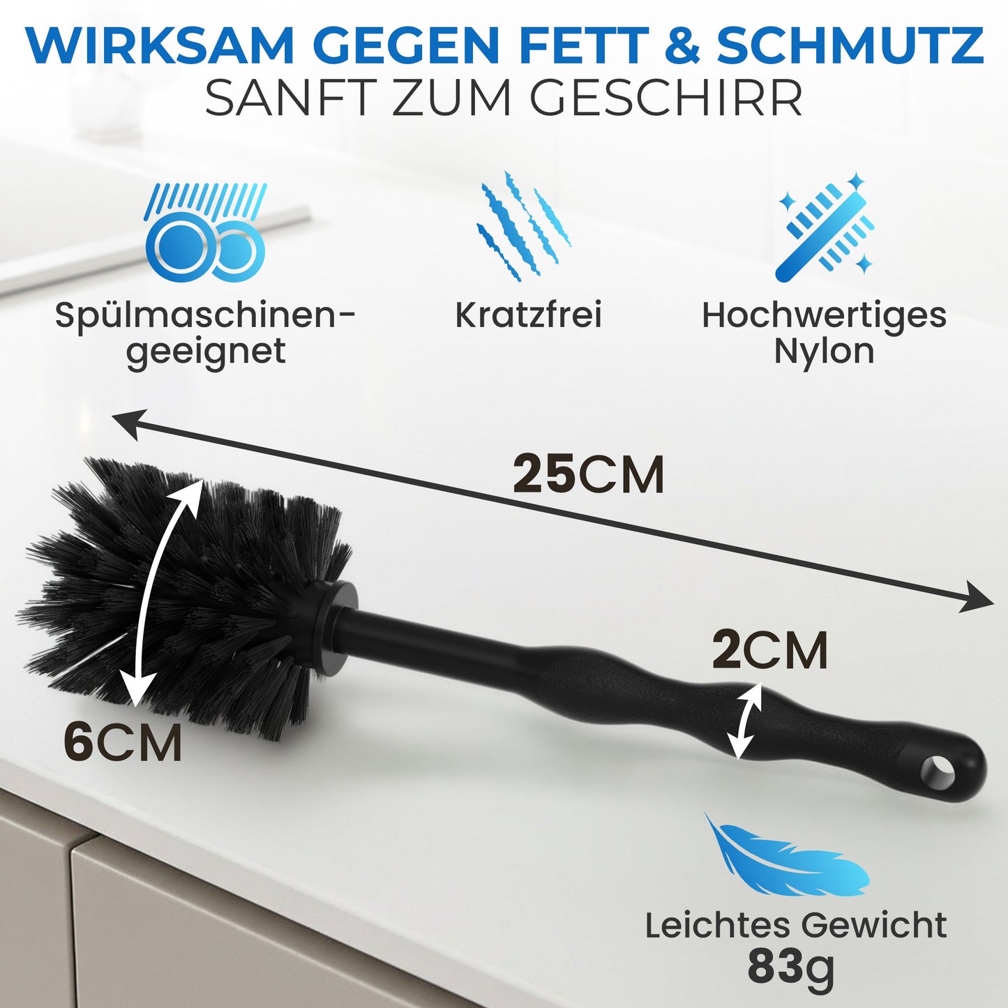 MOXClean®Premium Universal Reinigungsbürste Spülbürste 3 Set Schwarz Made in Germany - Reinigungsbürste/Spülbürste