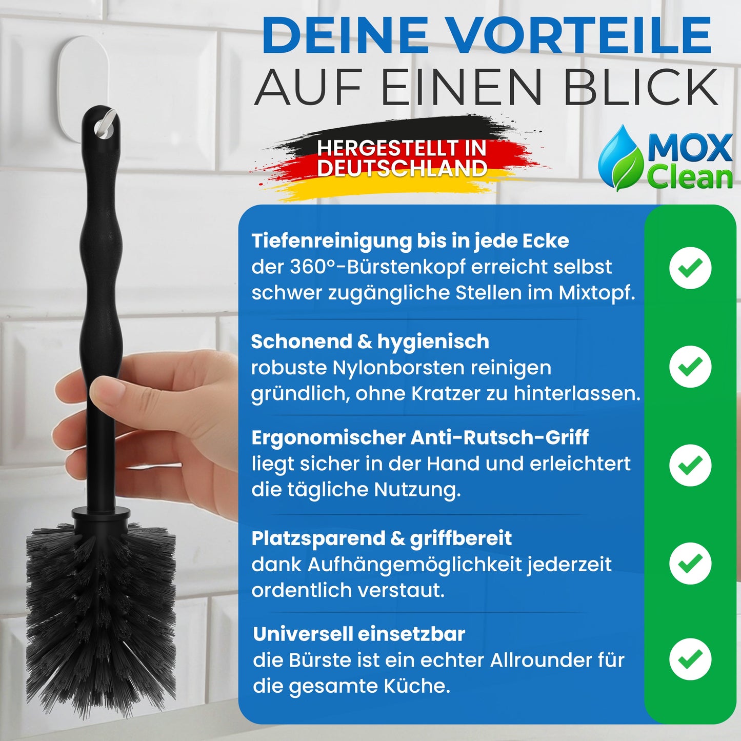 MOXClean®Premium Universal Reinigungsbürste Spülbürste 3 Set Schwarz Made in Germany - Reinigungsbürste/Spülbürste